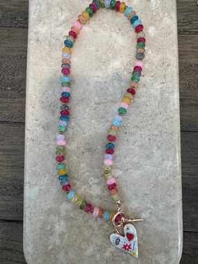 Multicolor Beaded Necklace with Heart Charm